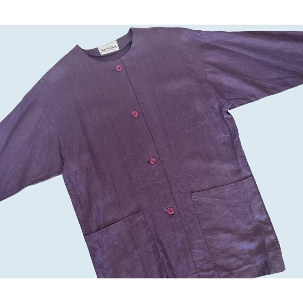 Vintage DIANE VON FURSTENBERG Purple Linen 1980s Jacket Blazer Sz S